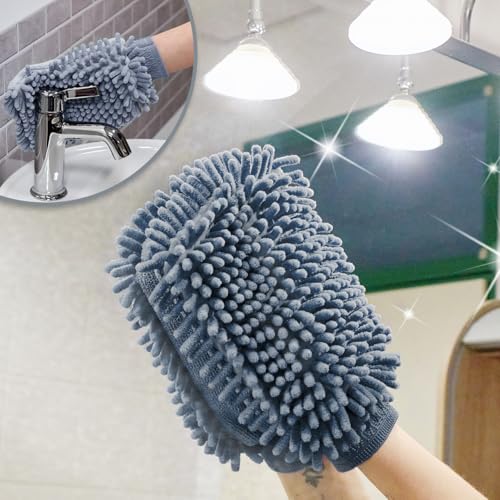 com-four® 3X Guante de Lavado para automóviles y hogar - Guante de Microfibra - Guante de Chenilla - Guante de Limpieza para el Cuidado del automóvil, Lavado de automóvile (3 Partes - Gris) - imagen 3