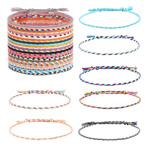 JEWPAPK 30-36Pcs Woven Wrap Friendship Bracelets Handmade Braided Friendship Bracelet Colorful Adjustable String Bracelet Perfect for Matching Accessory