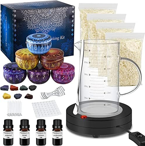 Benooa Candle Making Kit with Electric Hot Plate, DIY Scented Candle Making Supplies Set with Beeswax, Candle Wicks, Fragrance Oil, Candle Dye and Candle Jars