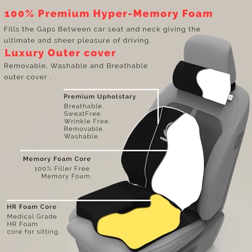 Image of MRRON Neckrest Back Support or Coccyx Orthopaedic Cushion for Long Sitting Universal fit with Ergonomic Design Made by High Density Memory Foam Used for Car or Office Chairs. (Black, Spine Support)