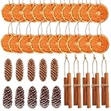 20x getrocknete Orangenscheiben 10x Zimtstangen, und 10x Tannenzapfen Weihnachtskranz Deko Natur Dekoration Weihnachten Adventskranz(with 40Pcs*30cm Juteseil)