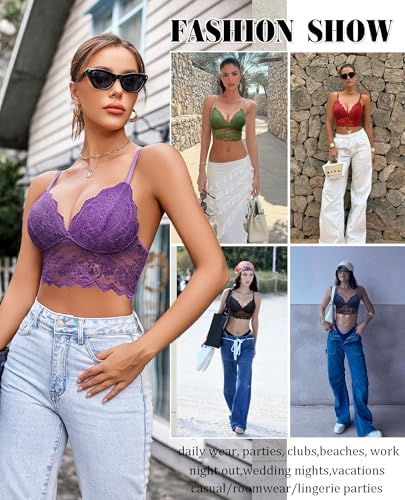Image of Avidlove Lace Bralettes for Women V Neck Spaghetti Strap Bra Unpadded Tops Sexy Cami Crop Top Going Out Lingerie