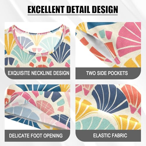 ALAZA Geometric Seashell Pajamas Short Sleeve 2 Piece Sleepwear Top and Bottom Pajama Set Unisex4