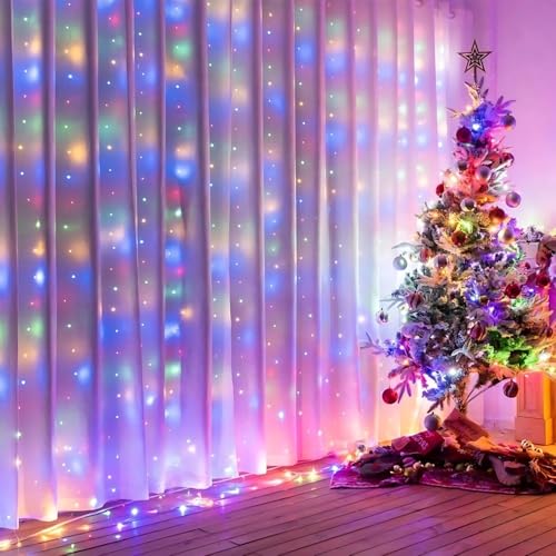 Image of IMNISHNAY Multicolor Curtain Fairy Lights with Remote & USB | Decorative LED String Lights for Home, Festivals, Party & Christmas