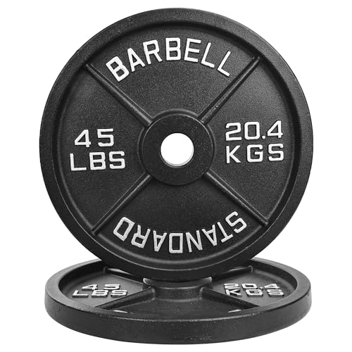 【45LB Pair】2' Cast Iron Weight Plates | (2 x 45LB) Black Plates with Silver Numbers | For...