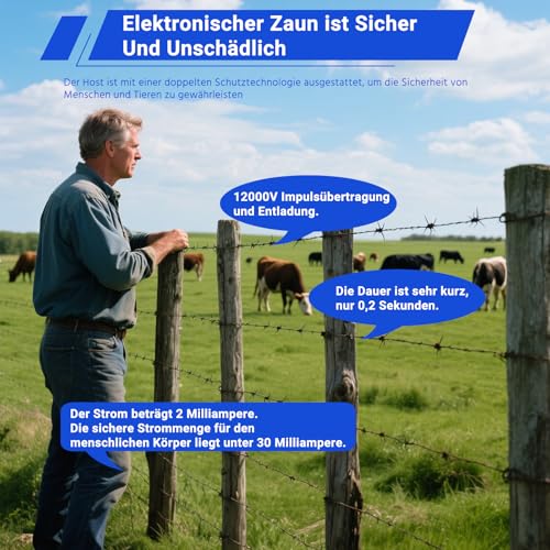 Weidezaungerät,Elektrozaun 1.5J Output/12v für 2 bis 15 km, Weidezaungerät Solar für hunde katze hühner pferde Ochse Schaf Schwein Geflügel