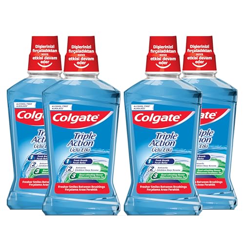 Colgate Mouthwash Triple Action Mouthwash For Fresh Breath with Zero Alcohol 4x500 ml 4 Pack