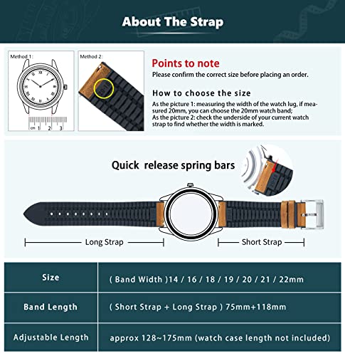 Image of BINLUN Leather Watch Band 14mm 16mm 18mm 19mm 20mm 21mm 22mm Quick Release Premium Oil Wax Leather and Breathable Silicone Hybrid Watch Bands Replacement Strap for Men Women