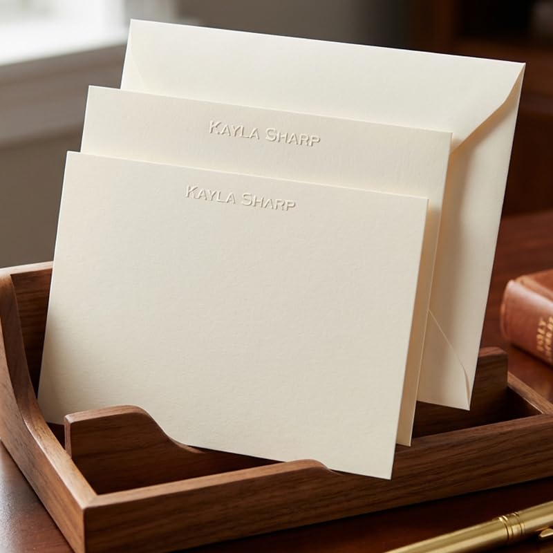 Personalized Embossed Flat Note Cards Set &ndash; Custom Blind Embossed Stationery with Envelopes &ndash;...
