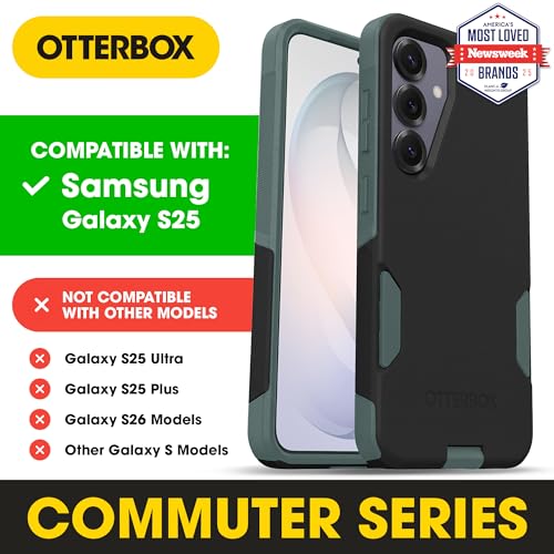 Image of OtterBox Samsung Galaxy S25 Commuter Series Case - Enchanted Forest (Black & Green), Slim & Tough, Duel Layer, Pocket-Friendly, Port Protection, Protective Phone Case