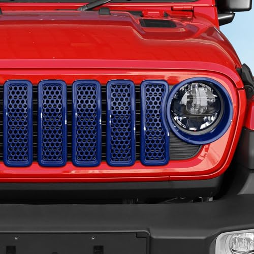 Image of 9PCS Headlight Cover & Front Grill Mesh Inserts Compatible with Jeep Wrangler JL JLU 2024-2025, NOT FIT JL Sport /Sport S (Blue)