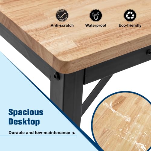 48\" Heavy-Duty Adjustable Workbench for Garage, Rubber Wood Shop Table W/Rubber Pads, Hardwood Workstation Weight Capacity Over 2000 Lbs (48\" Heavy-Duty Adjustable Workbench) - Thumbnail 5