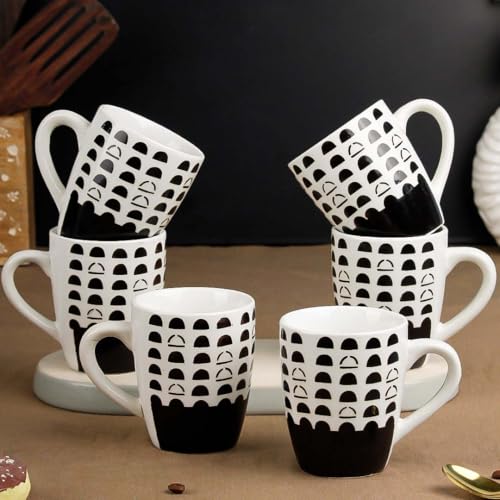 The Earth Store Black Dome Ceramic Coffee Mug Set of 6, 350 ML Microwave and Dishwasher Safe Tea/Milk Mug for Gift, Ideal for Home, Office, Gifting, and Daily Use