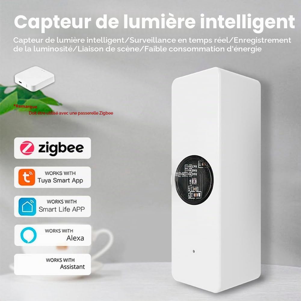 Tuya ZigBee Capteur de Lumière Capteur de Luminosité Capteur de Rayonnement Détection de Luminosité en Temps Réel Automatisation de Maison Intelligente Contrôle via Application