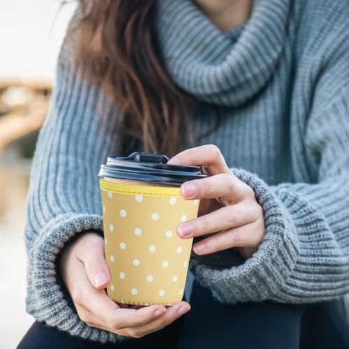Image of Reusable Insulated Sleeve for Iced Coffee Cup, 3-Pack Coffee Neoprene Drink Sleeve for Cold & Hot Drinks, Beverage Holder for Iced Coffee (Yellow Dots)