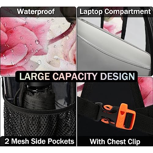 Vintage Floral Theme Clear Backpack, Clear Backpack Stadium Approved, PVC Backpack, Clear Backpacks for Adults, Clear Backpack Heavy Duty, Clear Bag, for Work Security Travel College4