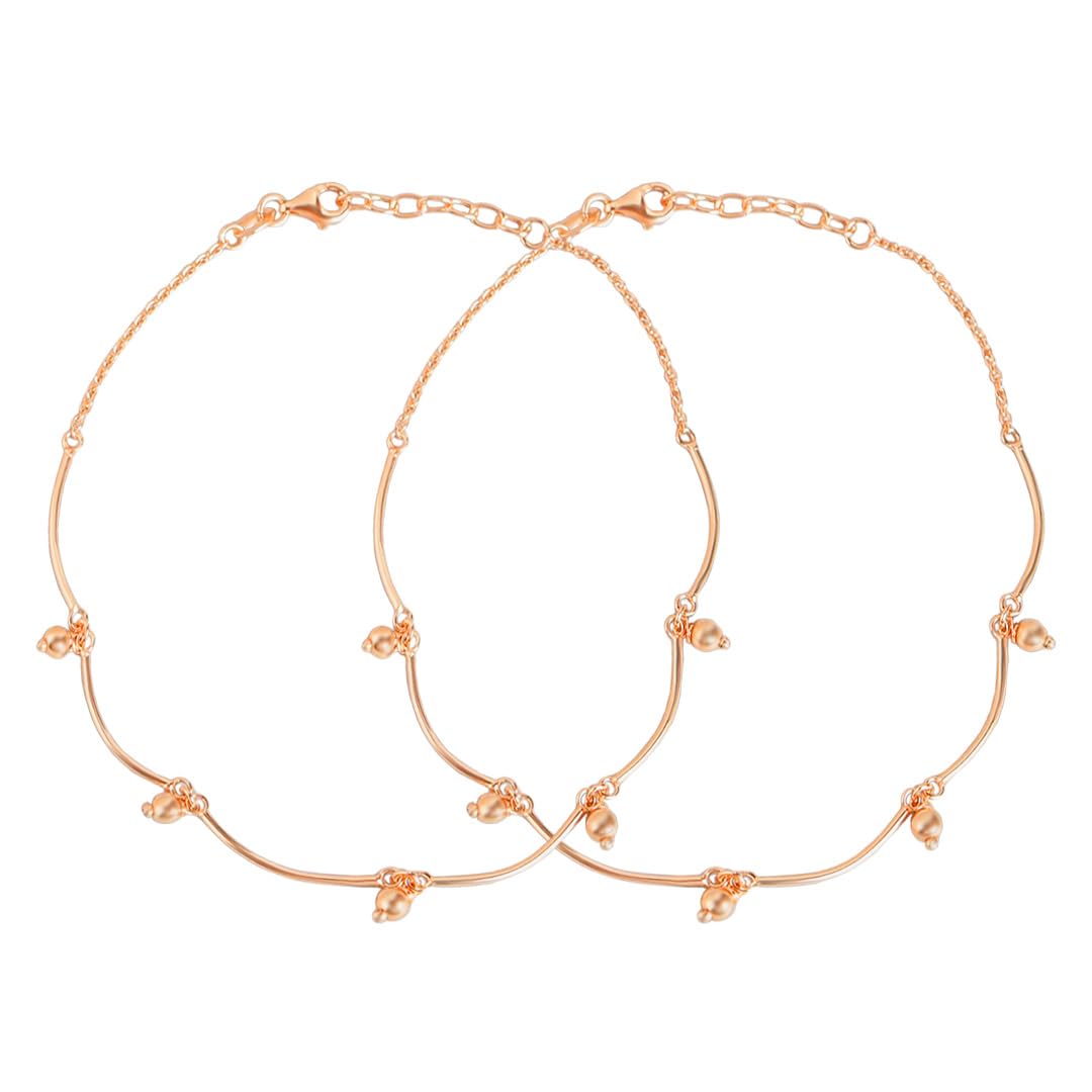 ZAVYA 925 Sterling Silver Beads Rose Gold Plating Hanging charm anklet (Pair) | | Gift for Women & Girls | With Certificate of Authenticity & 925 Stamp (B0BT7JV5S6) Amazon Price History, Amazon Price Tracker