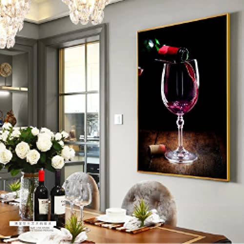 Toile vin rouge et bouteille art mural moderne pour deco restaurant