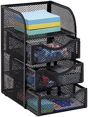 Mind Reader Mini Desk Supplies Office Supplies Organizer, 3 Drawers, 1 Top Shelf, Black