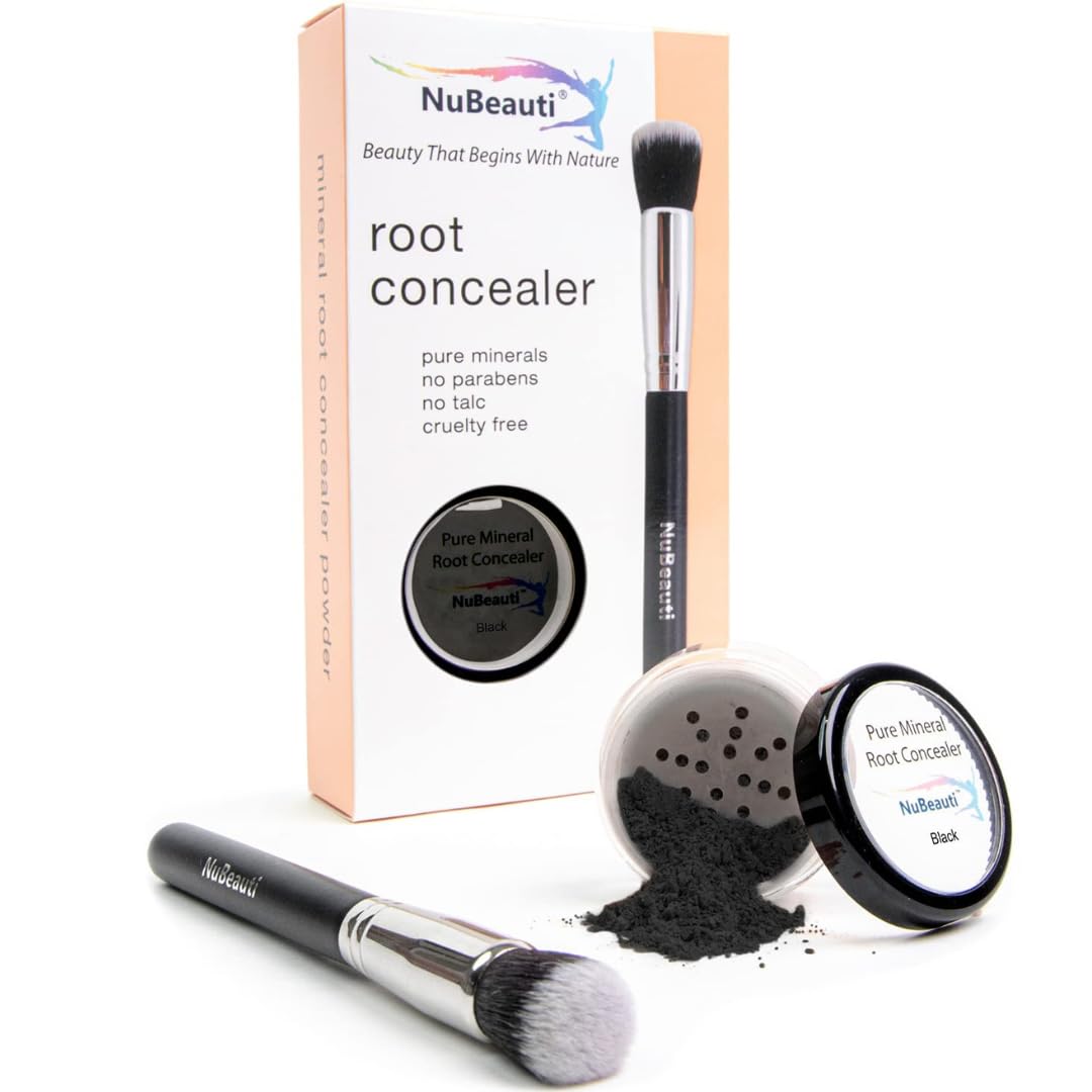 Hair Root Touch Up Powder - Black - Root Cover Up & Hairline Concealer - Longer-Lasting Power - 11 True-to-Nature Shades - Zero Fragrance, Talc or Parabens - With Brush
