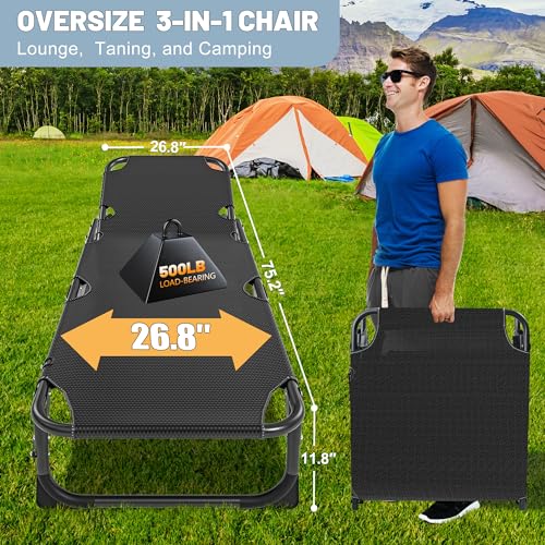 Slsy Sleeping Cots for Adults, 5-Position Folding Chaise Lounge Chairs Outdoor, Portable Folding Bed Cot Lounge Chair for Beach Lawn Camping Pool Sun Tanning