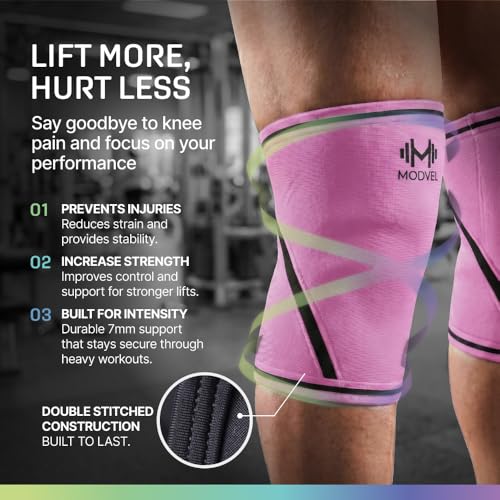 Image of Modvel 7mm Neoprene Knee Sleeves for Men & Women Weightlifting & Powerlifting - Compression Knee Sleeve Support for Squats, Gym, Training - USPA, IPL Approved - XX-Large Pink (Pair)