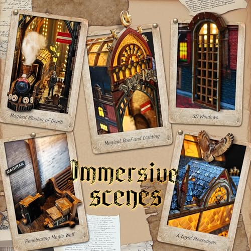 Image of Magic Train Station Book Nook Kit, 3D Wooden Puzzles for Adults with LED Light and Sound, Enchanted DIY Miniature Bookshelf Decor Experienced Players, Magical Book Gifts for Adults