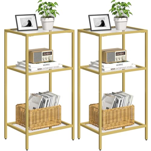 Gold Side Tables Set of 2 Tempered Glass End Table Gold Nightstand