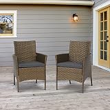 J-SUN-7 2 Pieces Patio Wicker Chair - Outdoor Modern PE Rattan Armchair with Removable Cushions, Pat