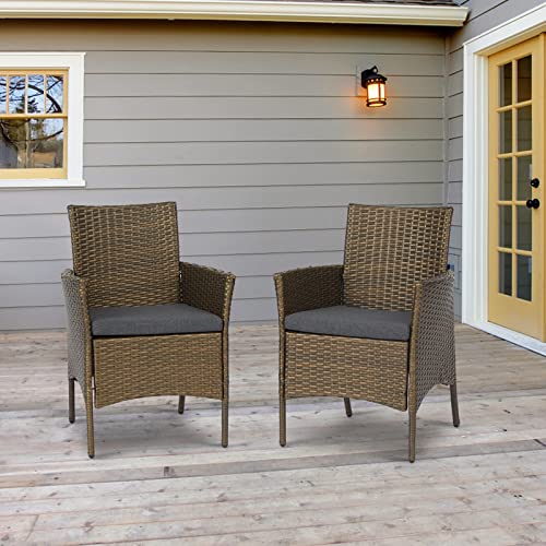 J-Sun-7 2 Pieces Patio Wicker Chair - Outdoor Modern Pe Rattan Armchair With Removable Cushions, Patio Dining Wicker Chairs For Deck, Porch, Balcony (Brown) #TOP20