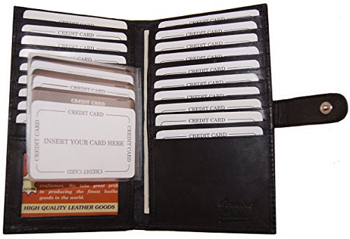 Genuine Leather 19 Slot Credit Card Holder Wallet 1 Id Window 2 Snap Close