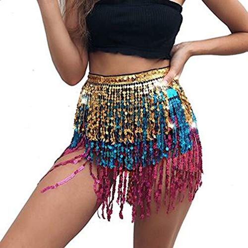 Image of VRITRAZ Women's Chiffon Belly Dance Hip Scarf Waistband Belt Skirt Mixed Colors Beads and Golded Coins