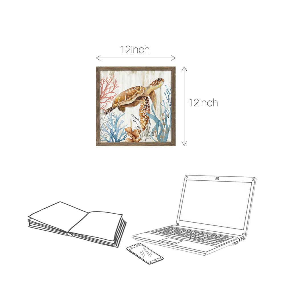 Amazon.co.jp: ウミガメ額入りウォールアート:木製の海岸をテーマに
