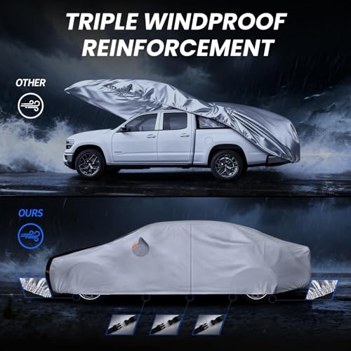 Image of Multi-Layer Car Cover Custom Fit for Genesis G80 (2016-2026), 100% Waterproof All Weather for Automobiles, Gift with Towel, Heavy Duty Car Covers for Rain Sun UV Protection with Door Zipper.