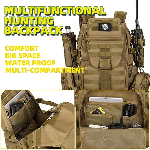 KXBUNQD Militärischer taktischer Rucksack, 50 l, Wandern, wasserdicht, groß, Militärrucksack, 3-Tage-Rucksack, Molle-Tasche, Khaki, 50L… – Ansicht 4