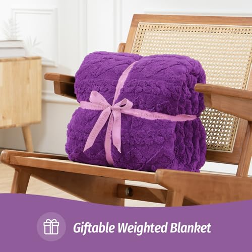 Image of Wemore Weighted Blanket for Adults Queen Size 20 lbs, Dual Sided Soft Fuzzy Jacquard Sherpa Weighted Blankets Throw, Cozy Fluffy Knitted Heavy Blanket for Couch Bed, Dark Purple, 60 x 80 inches