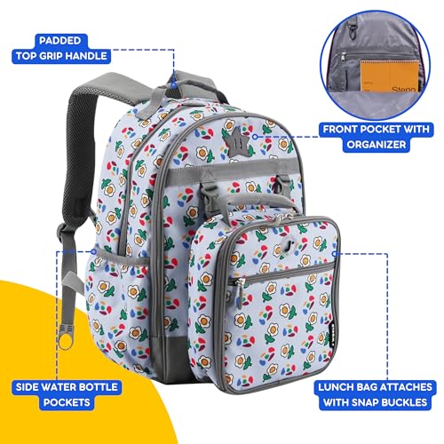 Image of J World Duet Kids Backpack & Lunch Box Set For Girls & Boys Pre-K to Elementary School, Every Daisy