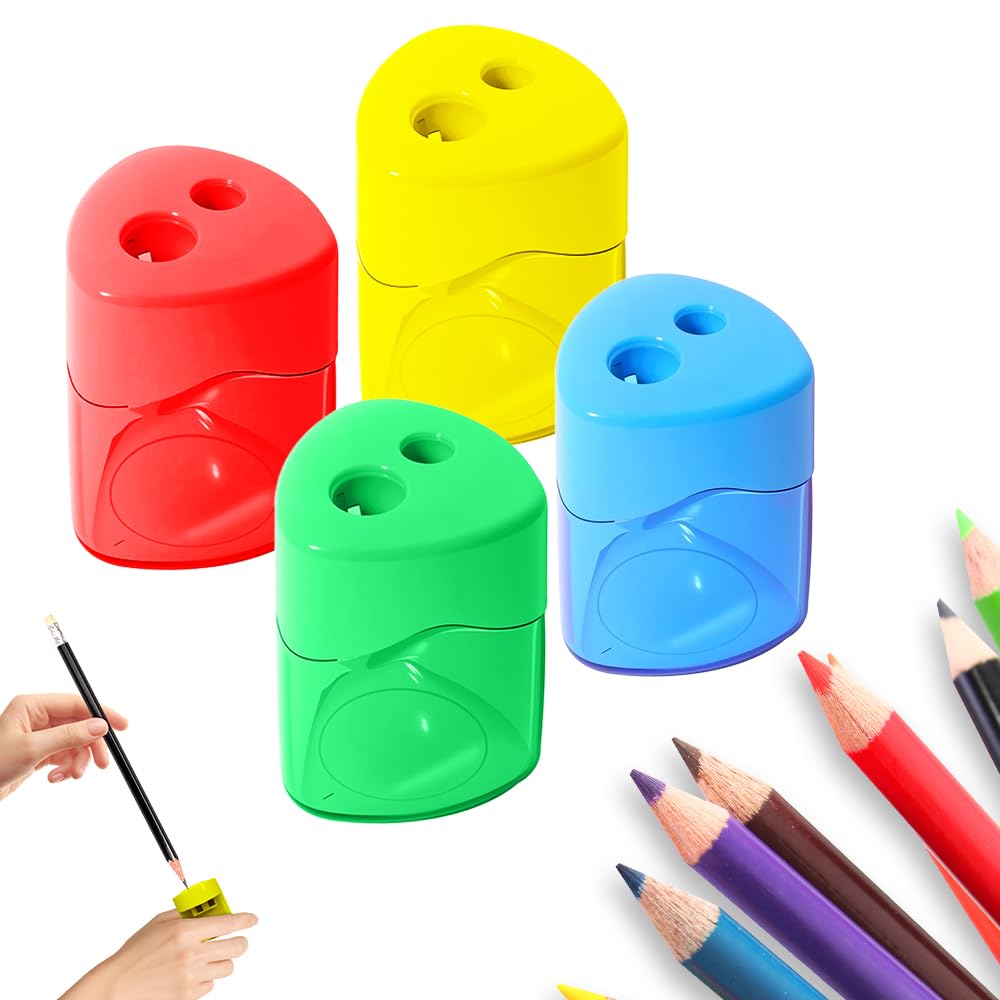 4 Pcs Pencil Sharpeners with Lid, 2026 New Dual Hole Sharpener, Colored Handheld Sharpener Suitable for Kids Adults Students School Class Home Office (Mix-Triangle)