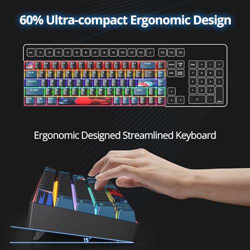Image of 60 Percent Gaming Keyboard 68 Keys Mechanical Keyboard Rainbow Backlit Mini Compact Wired Keyboard with Red Switch for Windows Laptop Gamer(68 Monster-B)