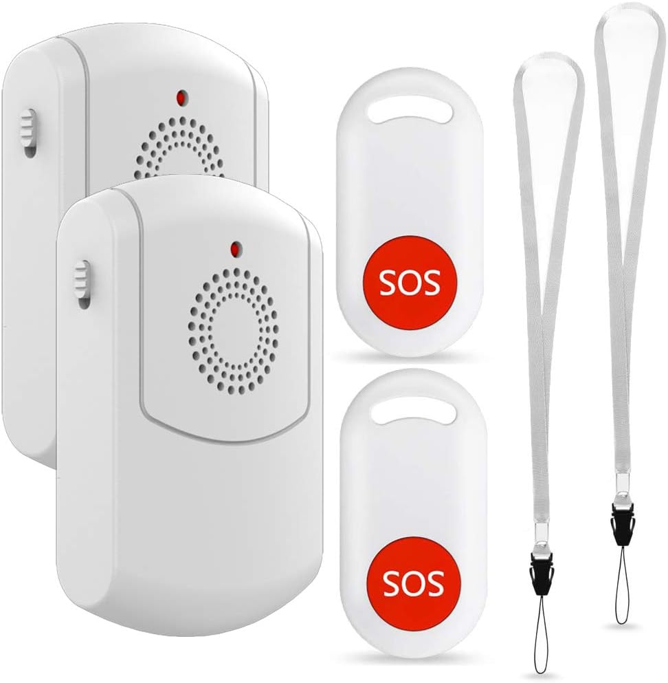 Evernary Caregiver Pager Wireless Call System Personal Alert Panic Button for Home Elderly Nurses Calling System and Emergency Button (2 Portable Pager 2 Transmitter)