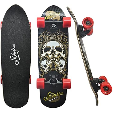 Sefulim 25 * 7 Inch Mini Cruiser Skateboard 7 Layer Canadian Maple Double Kick Deck Concave Cruiser Trick Skateboard for Boys Girls Teens Adults Beginner Cover