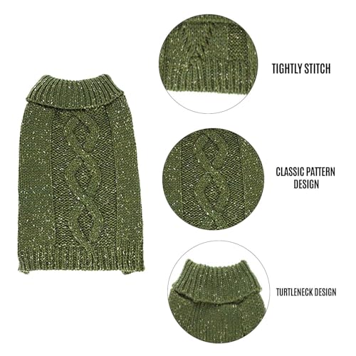 Image of Lulala Dog Sweater, Small Dog Autumn Sweater for Dogs Girls Boys, Classic Turtleneck Knitwear Dog Clothes for Cold Weather, Cable Knit Dog Outfits, Coat, Pet Apparel (Green, 8 Inch)