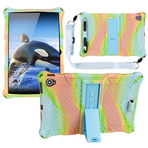 Hybrid Case, Universal Silicone Case for 10.1 inch tablet, Colorful Purple Case for P30HD、M40 SE with Pen Shoulder Strap