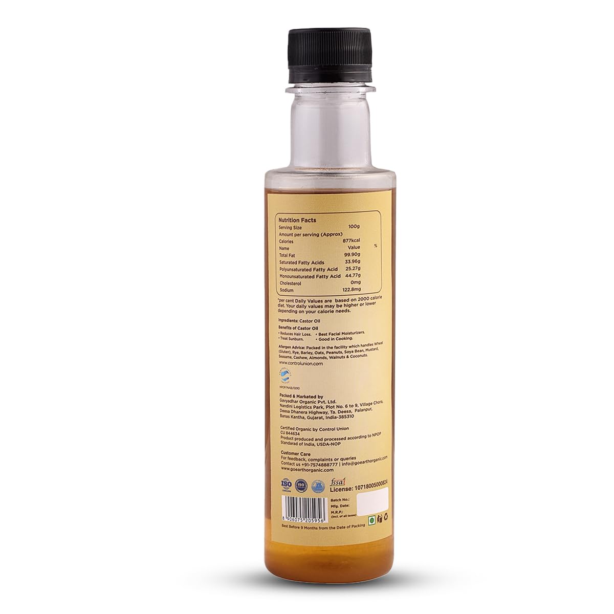 Go Earth Organic Pure Castor Oil 250ml | Natural, Cold Pressed | Ideal for Hair Growth, Skin Moisturizing | Antioxidants & Scalp Nourishment | No Chemicals or Additives 1
