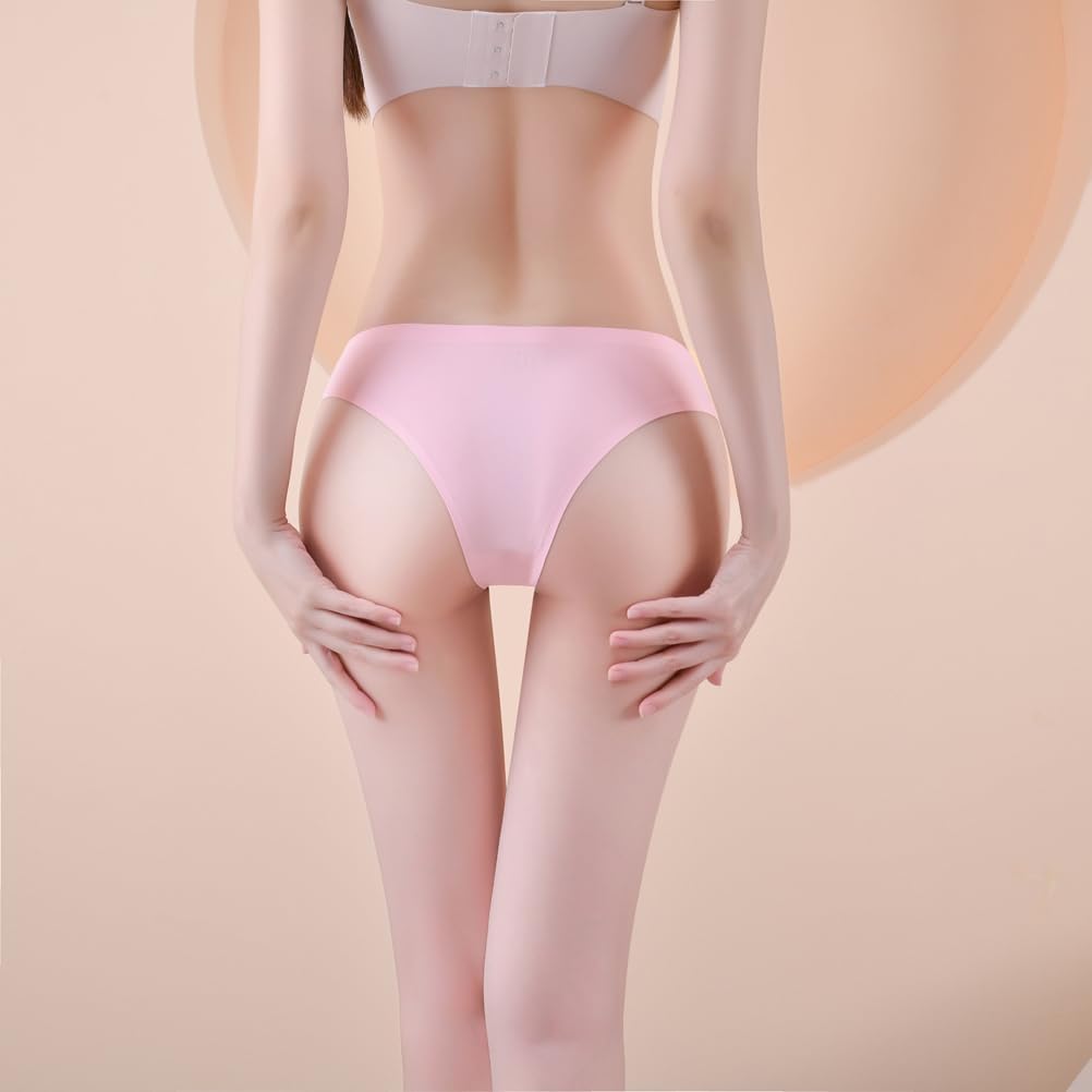 Women's Soft Seamless Bikini Cut Underwear Ladies 6 Pack Ice Silk No Show Hipster Low Rise Half Back Invisible Panties (US, Alpha, Large, Regular, Regular, 6Colors-1) - Image 6