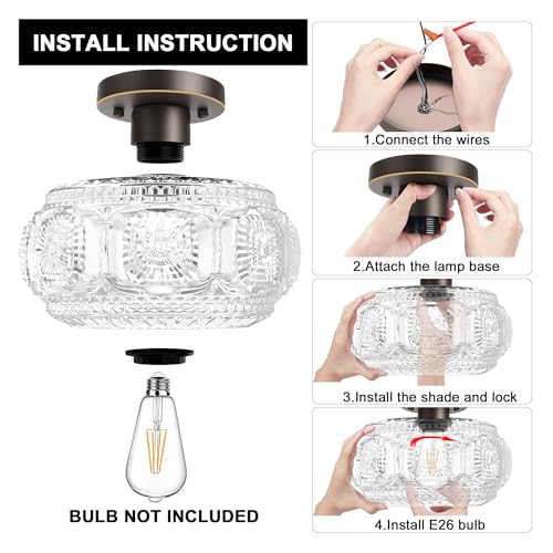 Image of Semi Flush Mount Ceiling Light, Globe Glass Ceiling Light Fixture, Oil Rubbed Bronze with Gold Trim Modern Lighting for Hallway Bedroom Entryway Kitchen Porch, Bulb Not Included (Pack of 2)