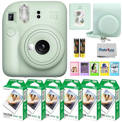 Image of Fujifilm Instax Mini 12 Instant Camera Bundle with Fujifilm Instax Mini Instant Film Value Pack (60 Sheets) with Accessories Including Protective Case, Strap, Photo Album (Mint Green)