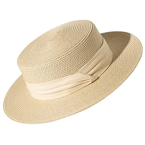 Image of Sun Hats for Women Wide Brim Straw Boater Hat Foldable Packable Beach Hat for Summer Fit Size 6 8 /7-7 1 /4