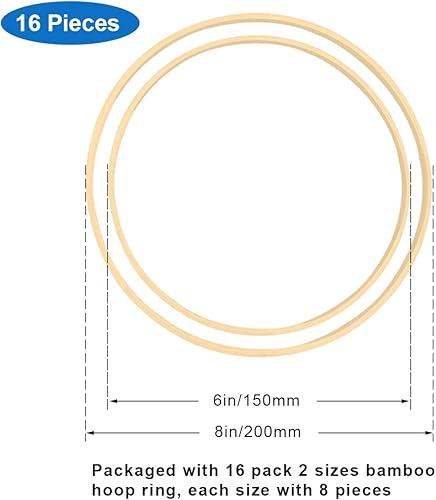 Miniatura 2 de Worown Paquete de 16 anillos de madera de bambú con diseño floral para hacer coronas de boda y manualidades para colgar en la pared