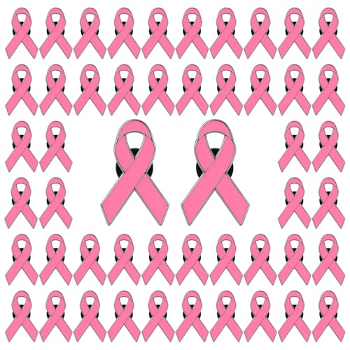 WANDIC 50 PCS Pin's Octobre Rose, Broche Octobre Ruban Rose de Sensibilisation au Cancer du Sein Épingles avec Bouchons en Silicone pour L'Événement Caritatif de Santé de la Femme​
